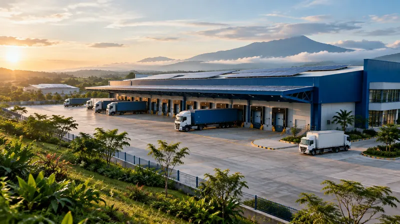 Ilustrasi AI: Pusat distribusi modern dengan area logistik tertata