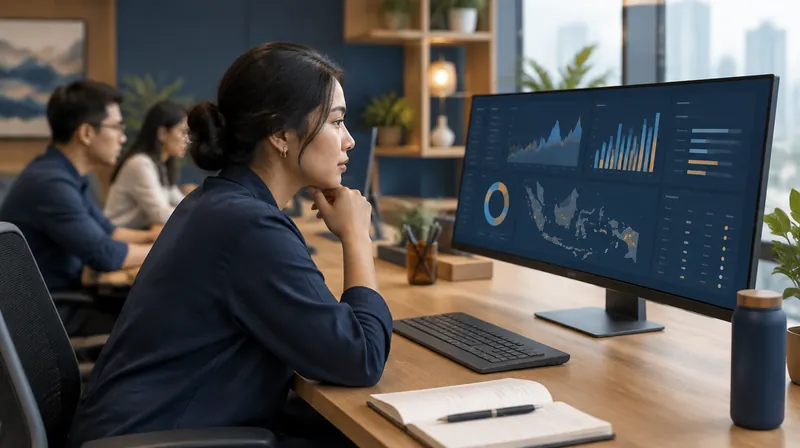 Ilustrasi AI: Profesional meninjau dashboard operasional di monitor